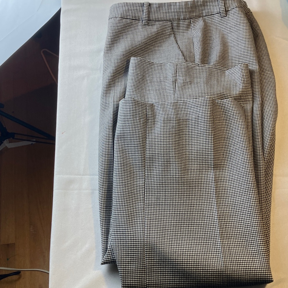 CHAPS 100% Wool Houndstooth Trousers Black & Ivory Lined Pants Size 16